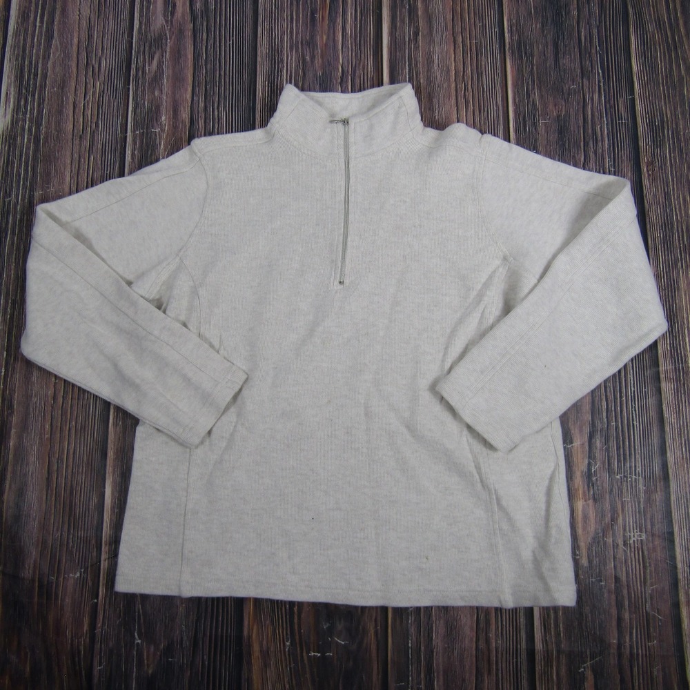 Orvis Sweater Mens Large Heather Gray Quarter Zip Mock Neck Cotton Pullover Knit
